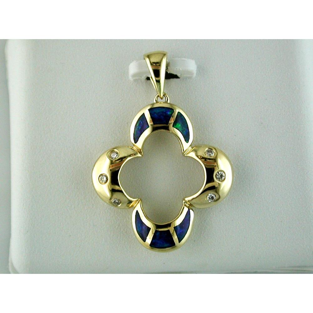Royal 14K Yellow Gold Opal & Diamond Celestial Pendant - Timeless Elegance