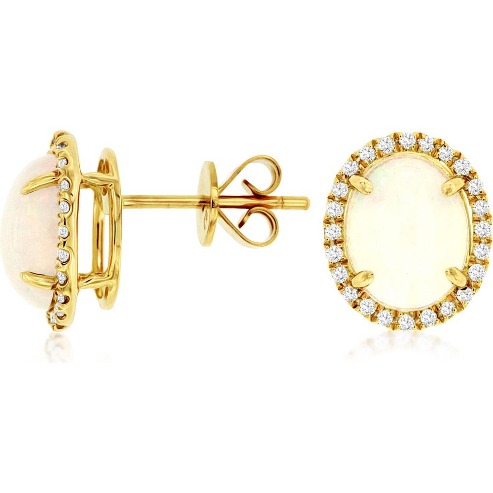 Royal 14K Yellow Gold Opal and Diamond Earrings - 3.40 Carat Total Opal Weight