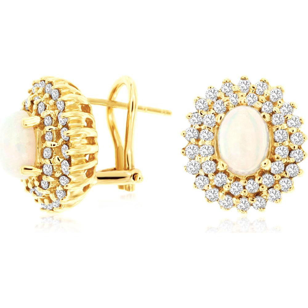 Royal 14K Yellow Gold Opal & Diamond Earrings - Exquisite Beauty