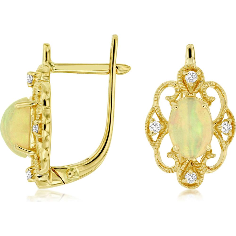 Royal 14K Yellow Gold Opal & Diamond Earrings - Radiant Opulence