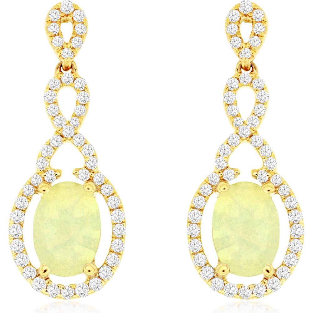 Royal 14K Yellow Gold Opal & Diamond Halo Drop Earrings - 1.42 Carats Total Gem Weight