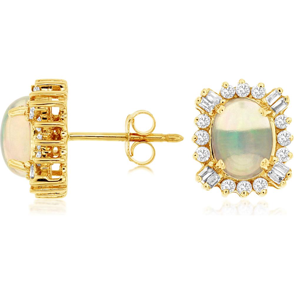 Royal 14K Yellow Gold Opal and Diamond Halo Earrings - 2.70 Carat Total Gem Weight