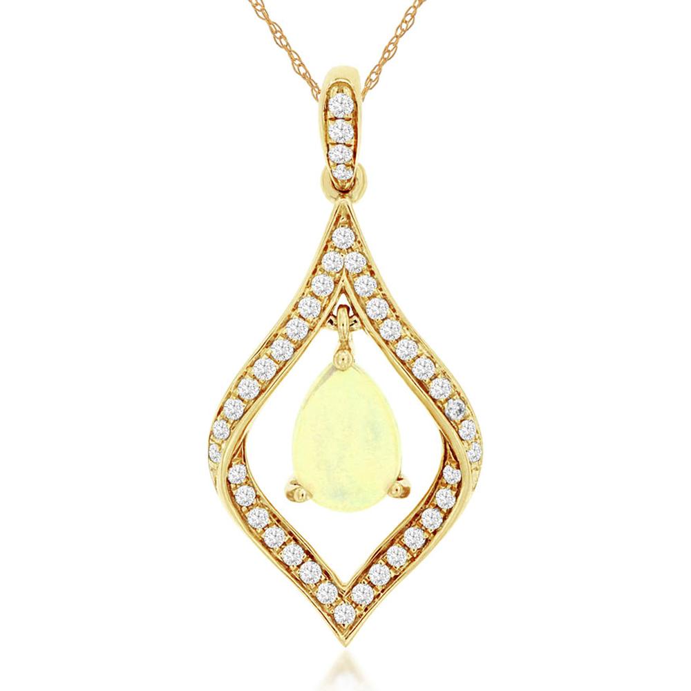 Royal 14K Yellow Gold Opal & Diamond Halo Pendant - 0.57 Carat Total Gem Weight