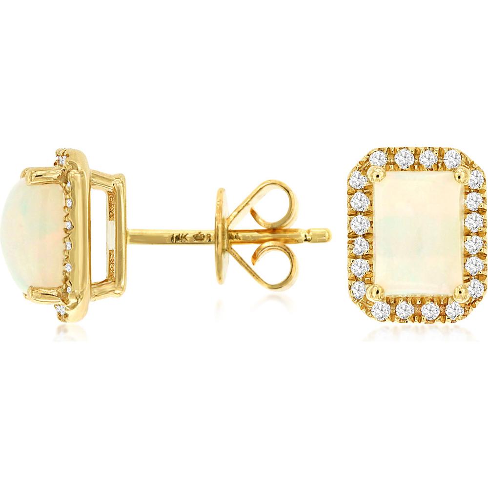 Royal 14K Yellow Gold Opal & Diamond Halo Stud Earrings - 0.70 Carats Total Opal Weight, 0.40 Carats Total Diamond Weight