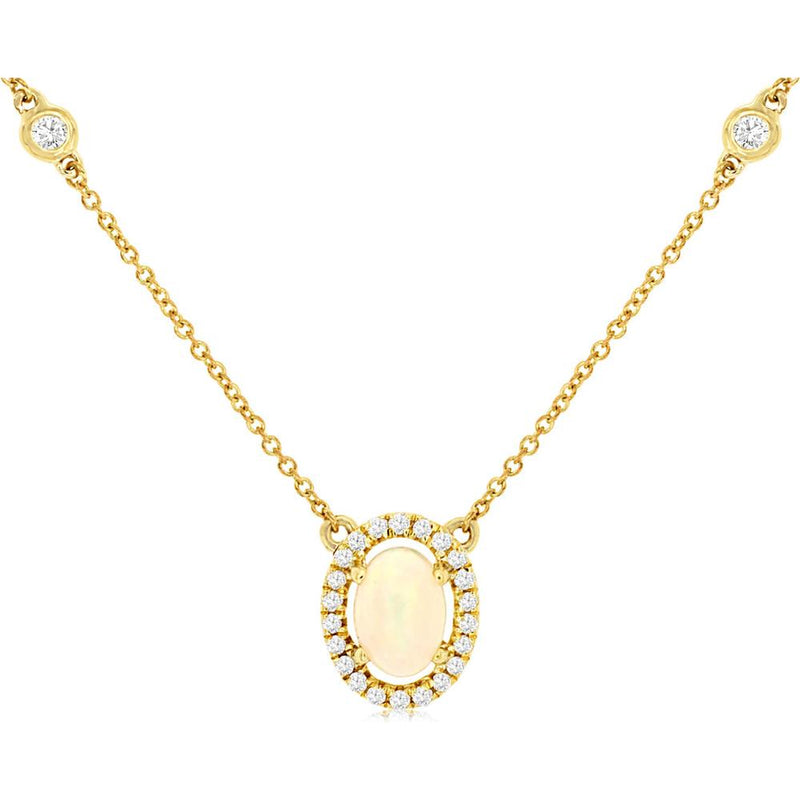 Royal 14K Yellow Gold Opal & Diamond Necklace - Celestial Elegance