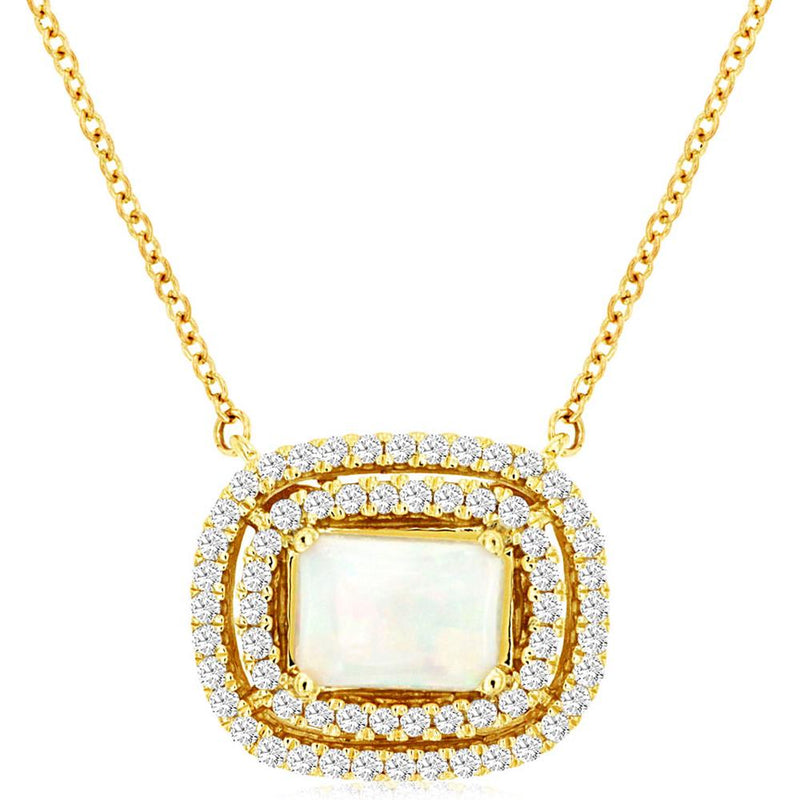 Royal 14K Yellow Gold Opal and Diamond Necklace - Exquisite Elegance