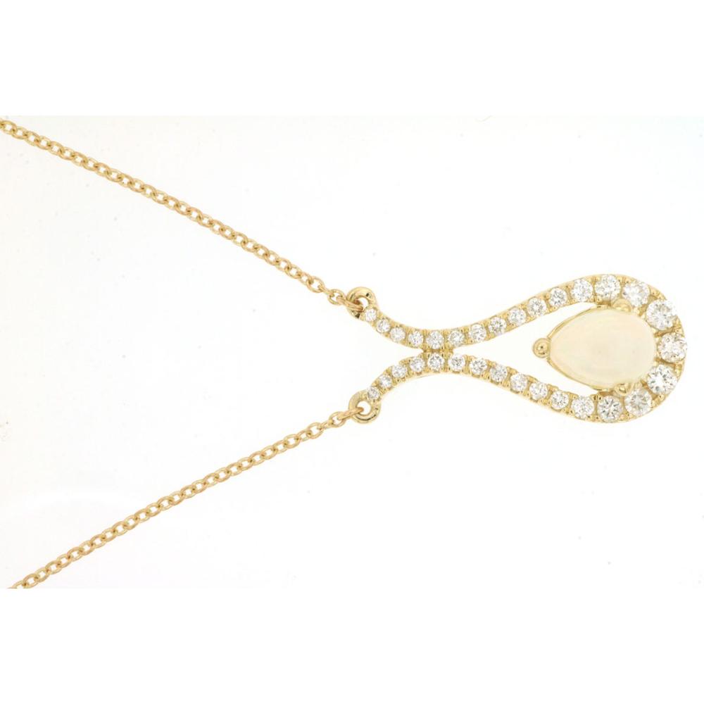 Royal 14K Yellow Gold Opal & Diamond Pendant - 0.40 Carat Opal, 0.33 Carat Diamond