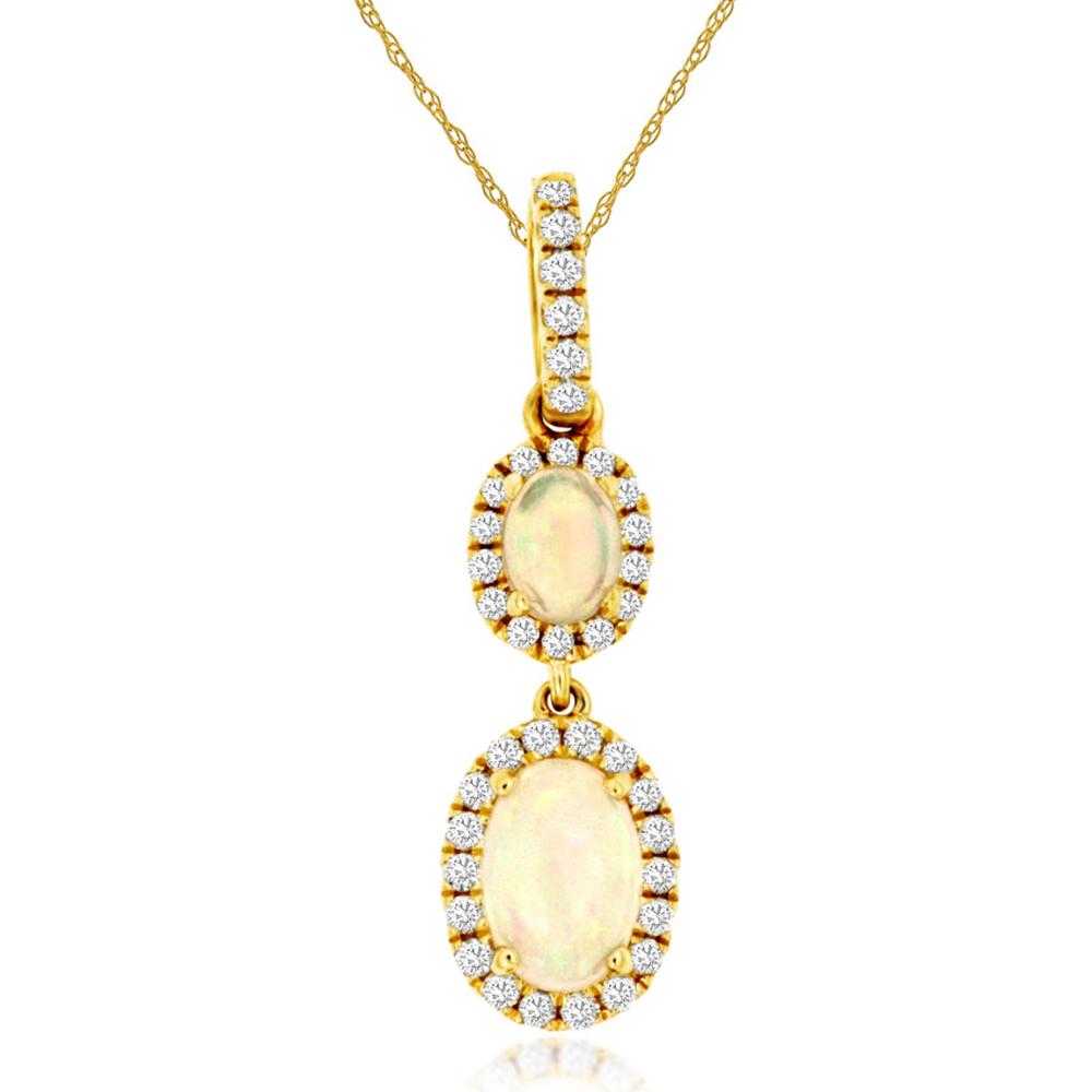 Royal 14K Yellow Gold Opal & Diamond Pendant - 0.65 Carat Opal, 0.14 Carat Diamond Total