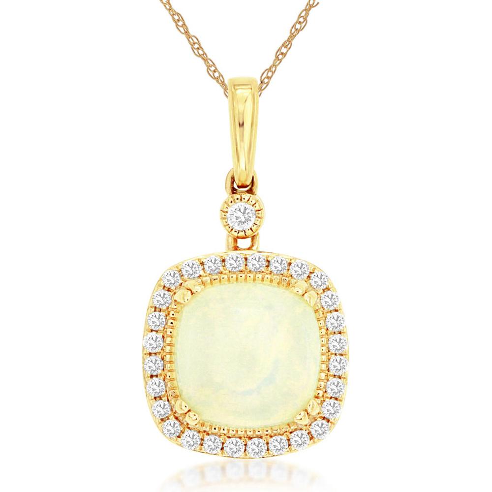 Royal 14K Yellow Gold Opal & Diamond Pendant - Enchanting Celestial Beauty