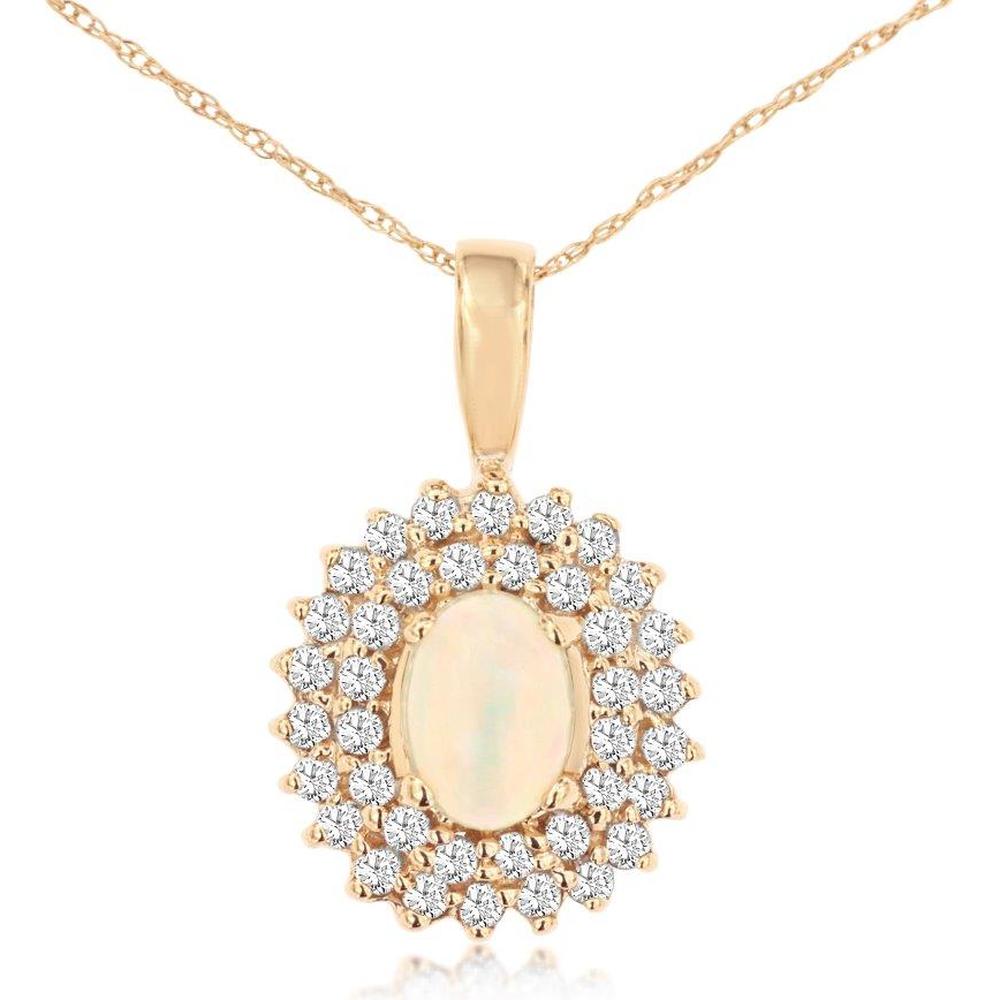 Royal 14K Yellow Gold Opal & Diamond Pendant - Enchanting Celestial Elegance