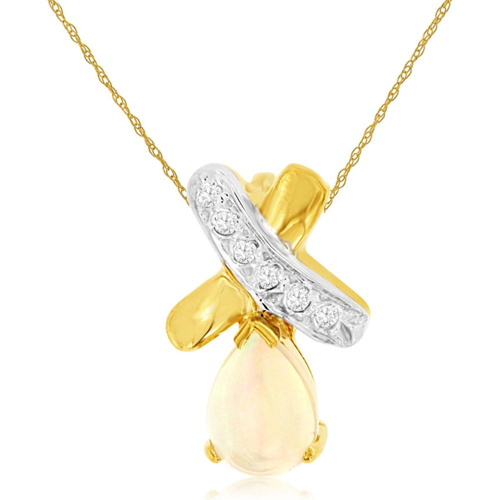 Royal 14K Yellow Gold Opal & Diamond Pendant - Enchanting Radiance