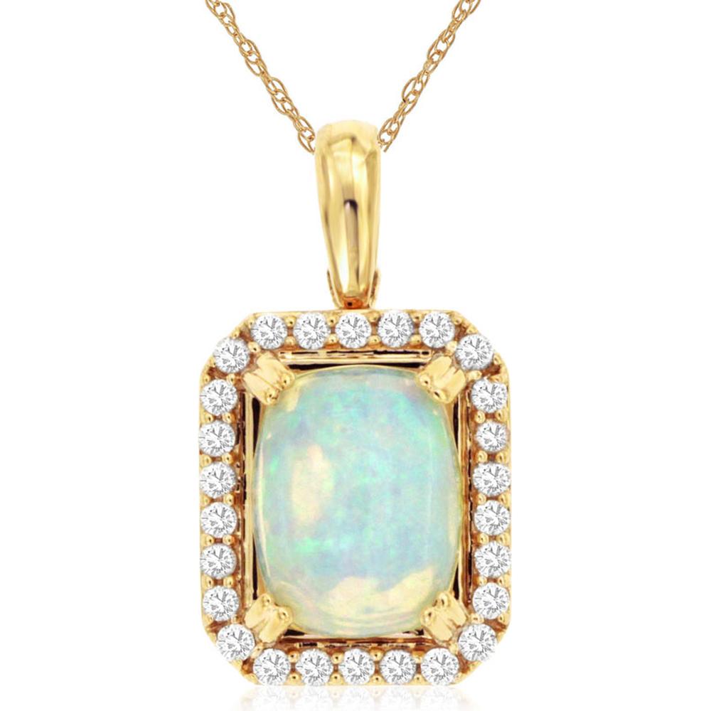 Royal 14K Yellow Gold Opal and Diamond Pendant - Ethereal Radiance