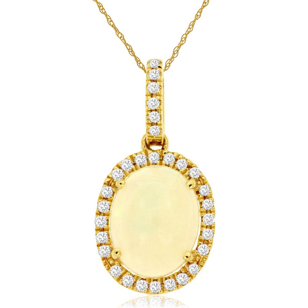 Royal 14K Yellow Gold Opal and Diamond Pendant - Radiant Beauty