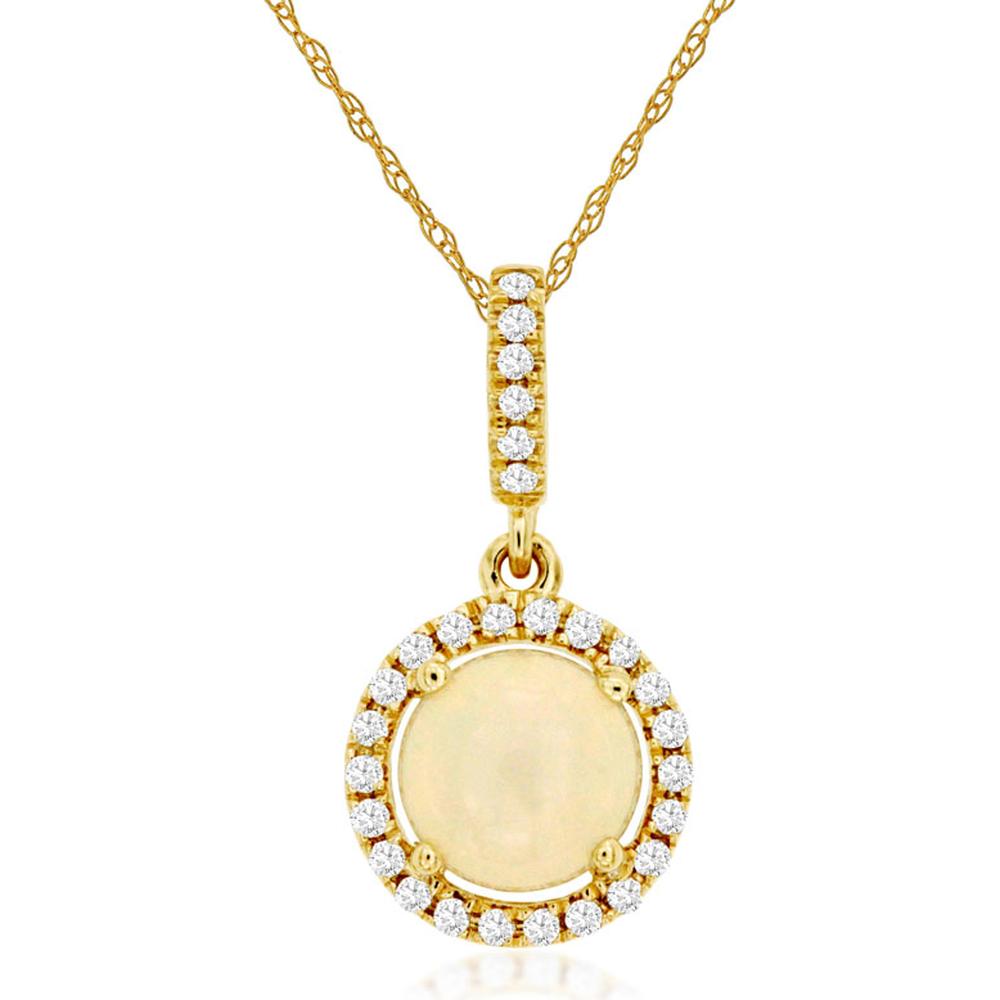 Royal 14K Yellow Gold Opal & Diamond Pendant - Timeless Elegance