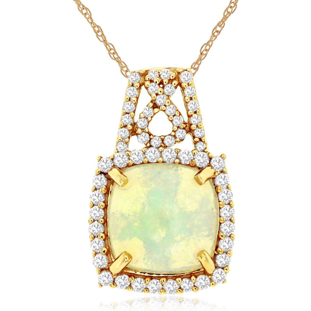 Royal 14K Yellow Gold Opal & Diamond Pendant with Cushion Cut Opal - 1.63 Carats Total Gem Weight