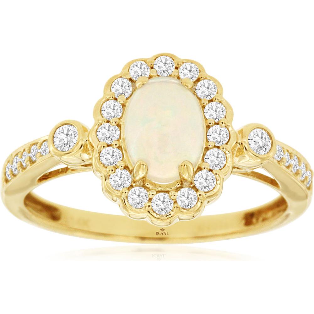 Royal 14K Yellow Gold Opal & Diamond Ring - 0.50 Carat Opal, 0.34 Carat Diamond Total Weight