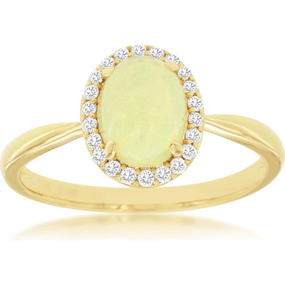 Royal 14K Yellow Gold Opal & Diamond Ring - 0.90 Carat Opal, 0.14 Carat Diamond Total Weight