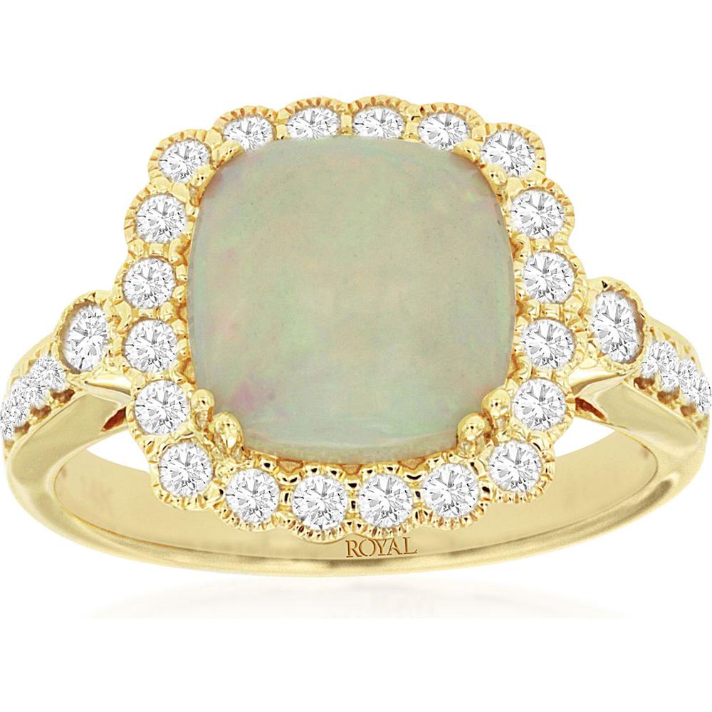 Royal 14K Yellow Gold Opal & Diamond Ring - 1.70 Carat Opal, 0.50 Carat Diamonds