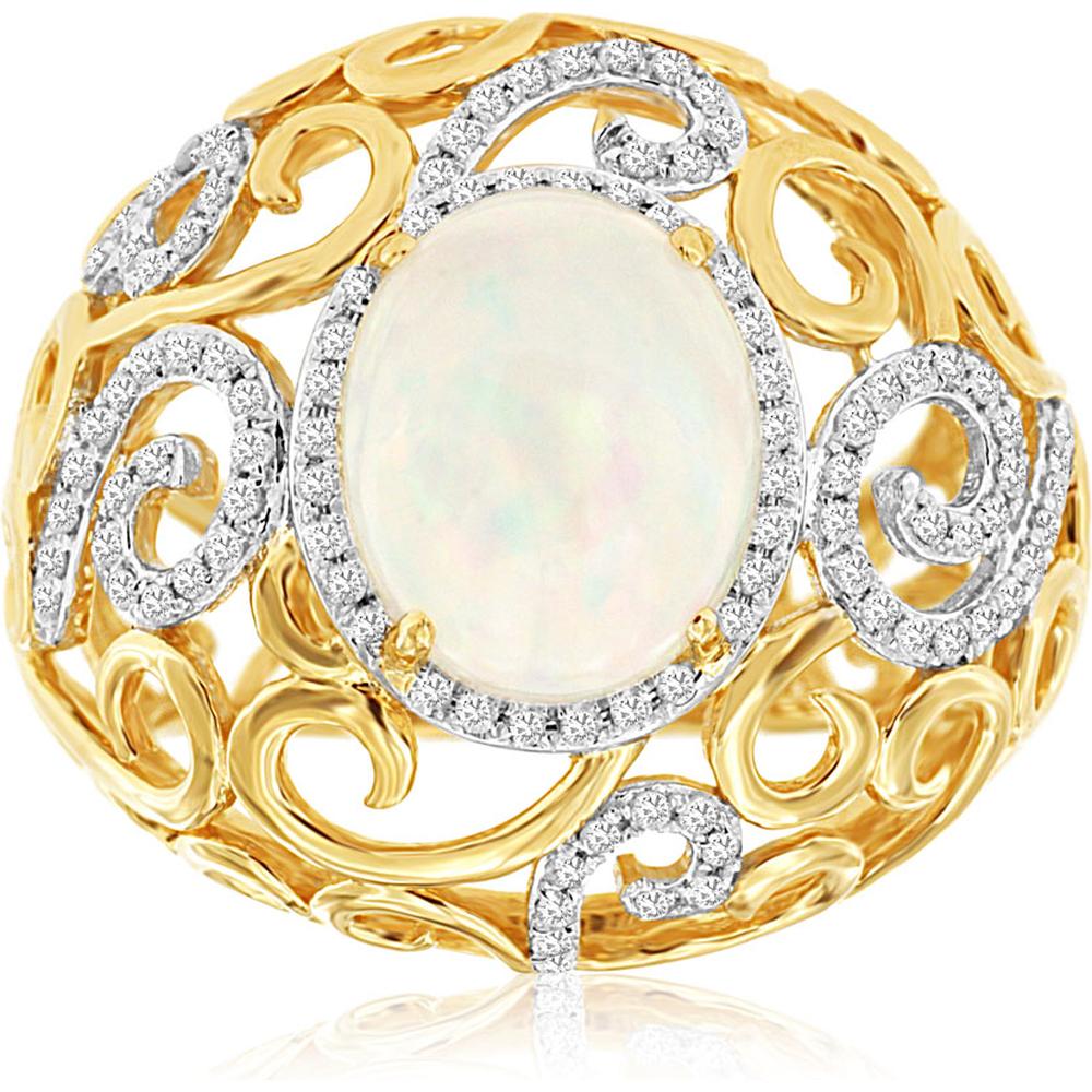 Royal 14K Yellow Gold Opal & Diamond Ring - 2.51 Carat Total Gem Weight
