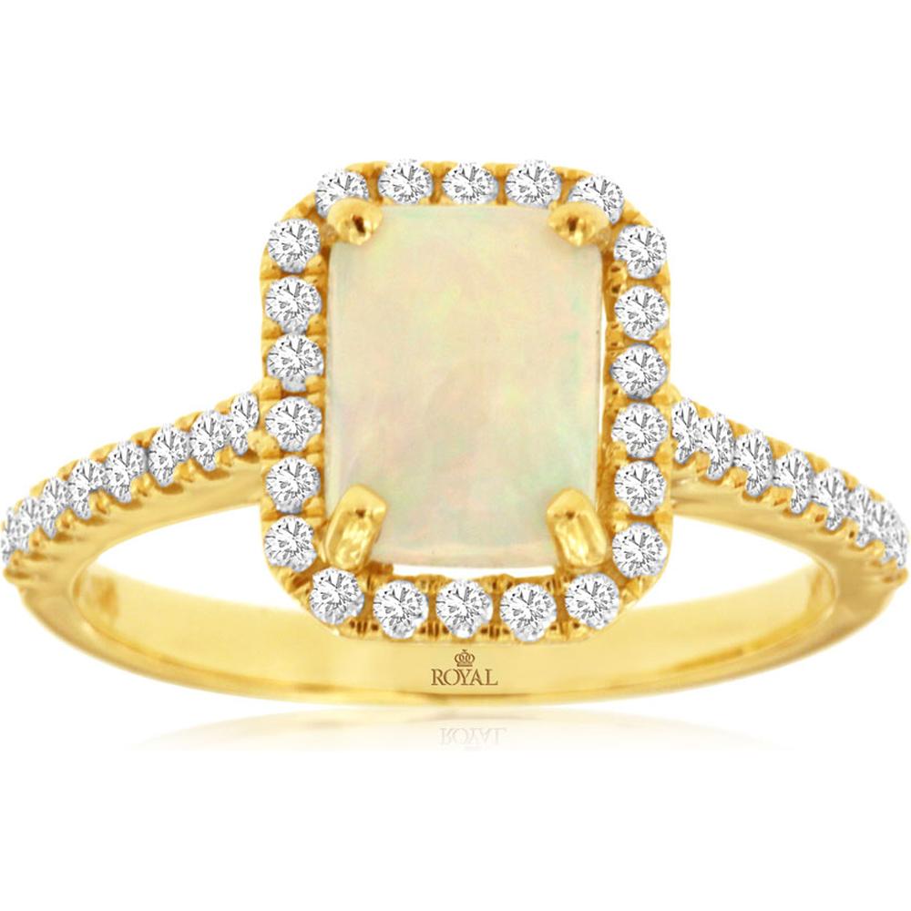 Royal 14K Yellow Gold Opal & Diamond Ring - Enchanting Elegance
