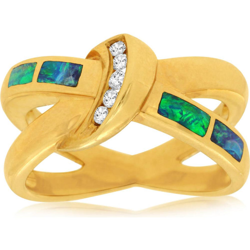 Royal 14K Yellow Gold Opal & Diamond Ring - Timeless Elegance