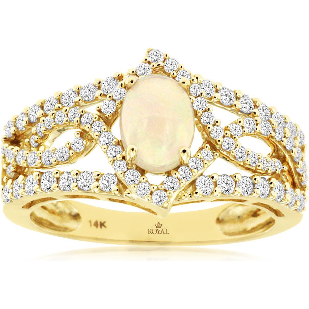 Royal 14K Yellow Gold Opal & Diamond Ring - Timeless Elegance