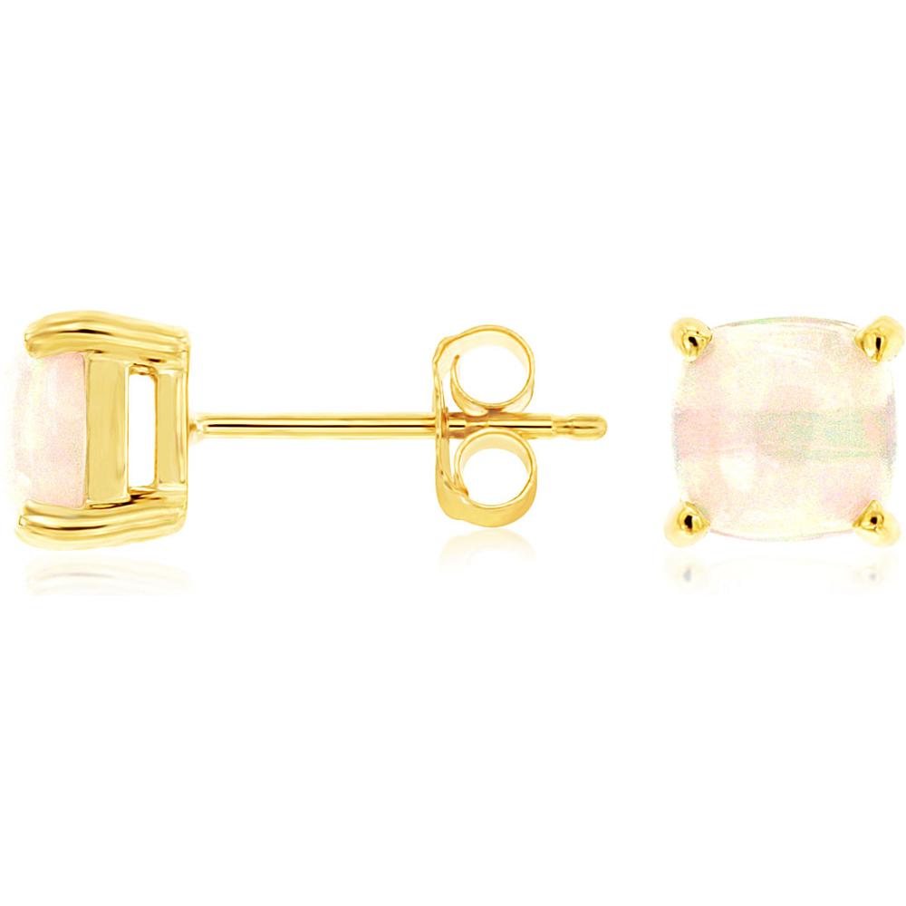 Royal 14K Yellow Gold Opal & Diamond Stud Earrings - 1.20 Carats Total Opal Weight