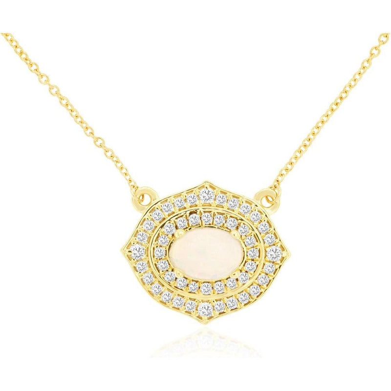 Royal 14K Yellow Gold Opal & Diamond Sunray Necklace - 0.85 Carat Total Gem Weight