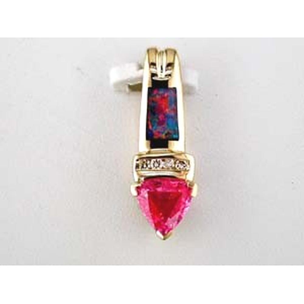 Royal 14K Yellow Gold Opal, Diamond & Pink Sapphire Trillion Pendant