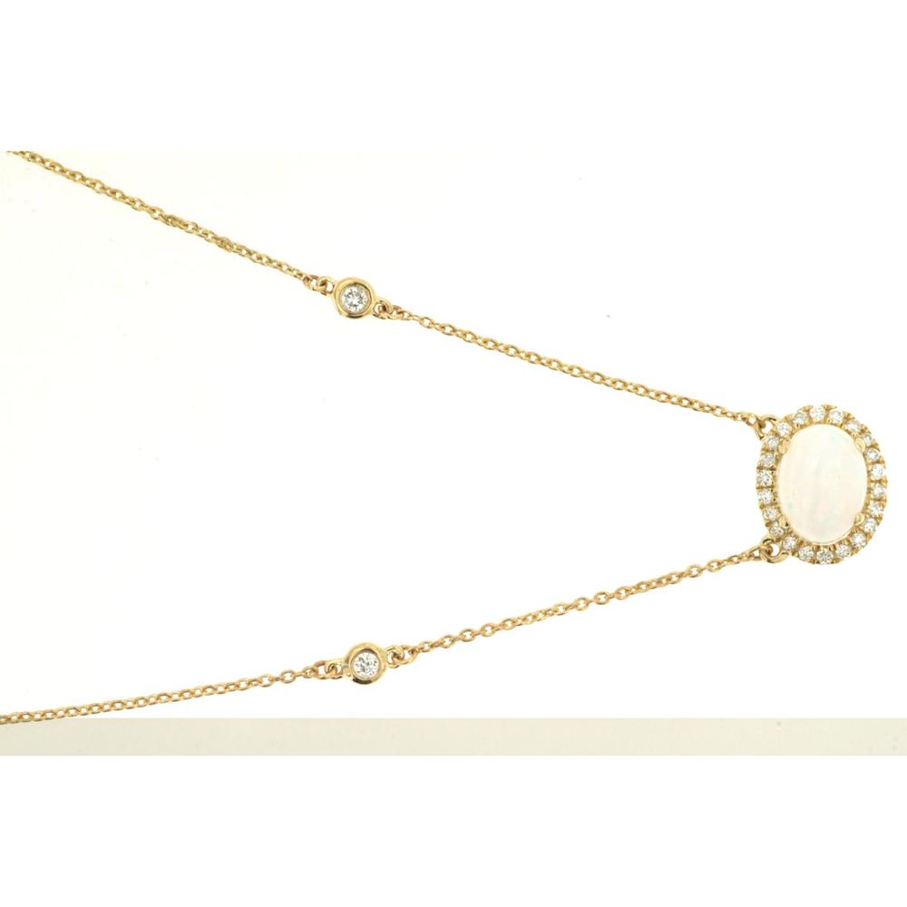 Royal 14K Yellow Gold Opal Necklace with Diamond Halo - 1.17 Carats Total Weight