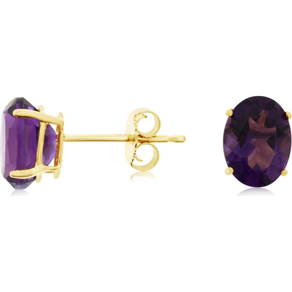Royal 14K Yellow Gold Oval Amethyst Stud Earrings - 2.2 Carats Total Amethyst Weight