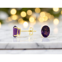 Royal 14K Yellow Gold Oval Amethyst Stud Earrings - 2.2 Carats Total Amethyst Weight