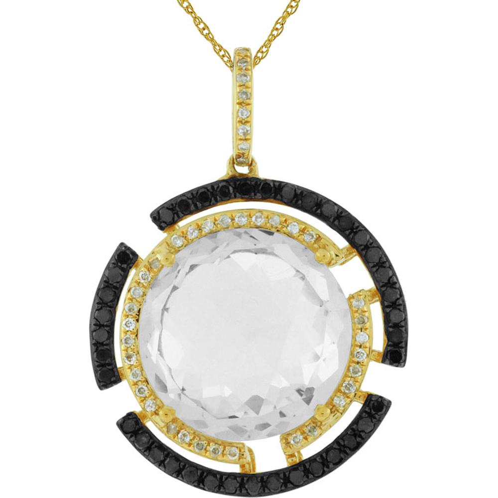 Royal 14K Yellow Gold Oval Diamond, Black Diamond & White Topaz Pendant - 11.00 Carat Total Gem Weight