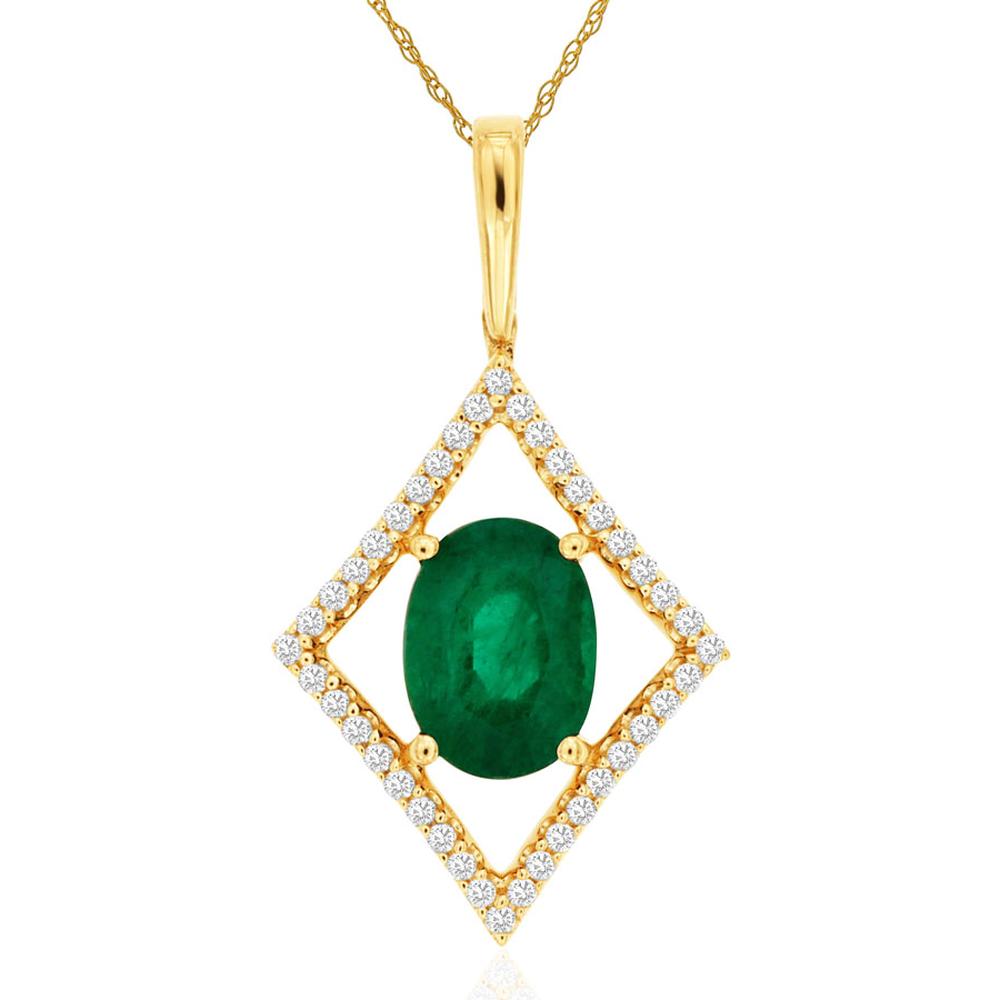 Royal 14K Yellow Gold Oval Emerald & Diamond Halo Pendant - 1.25 Carats Total Gem Weight