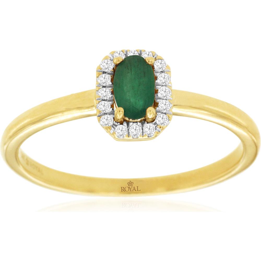 Royal 14K Yellow Gold Oval Emerald and Diamond Ring - 0.16 Carat Emerald, 0.06 Carat Diamonds