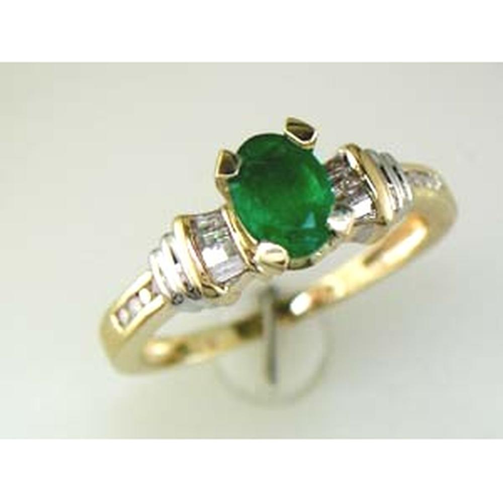 Royal 14K Yellow Gold Oval Emerald & Diamond Ring - 0.65 Carat Emerald, 0.15 Carat Diamond Total