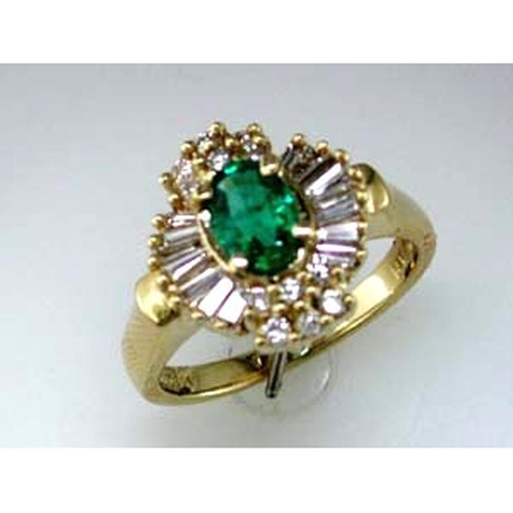 Royal 14K Yellow Gold Oval Emerald and Diamond Ring - 1.25 Carat Total Gem Weight