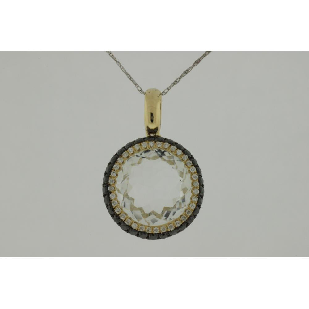 Royal 14K Yellow Gold Oval Pendant with Diamond, Black Diamond & White Topaz