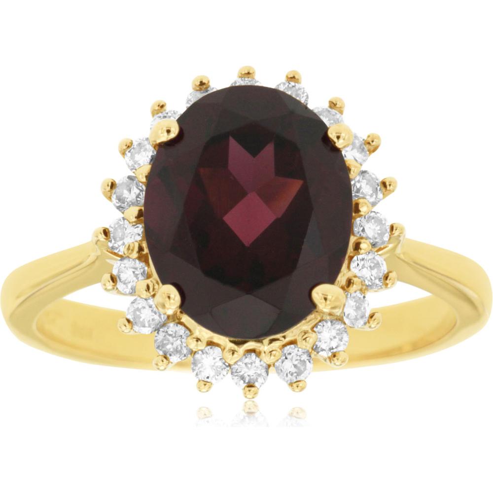 Royal 14K Yellow Gold Oval Rhodolite and Diamond Ring - 3.36 Carat Total Gem Weight