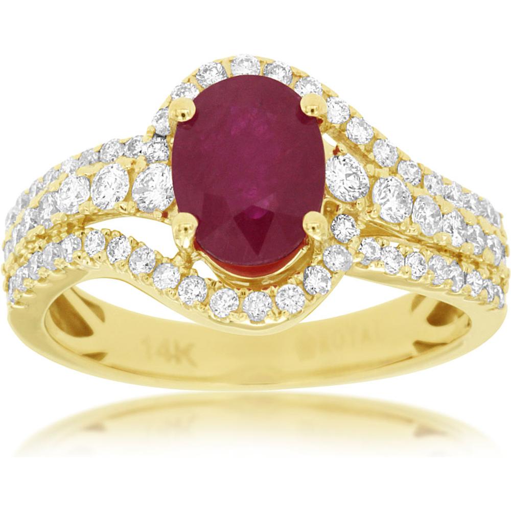 Royal 14K Yellow Gold Oval Ruby & Diamond Ring - 1.88 Carat Total Gem Weight