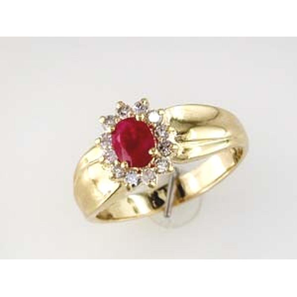 Royal 14K Yellow Gold Oval Ruby & Round Diamond Ring - 0.45 Carat Ruby, 0.26 Carat Diamond Total Weight