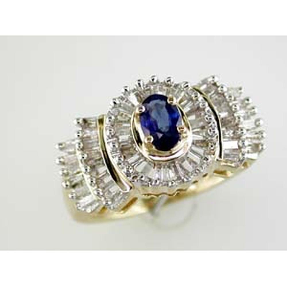 Royal 14K Yellow Gold Oval Sapphire & Baguette Diamond Ring - 0.50 Carat Total Gem Weight