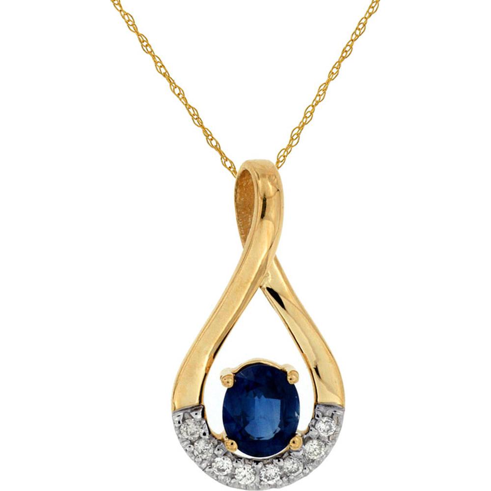 Royal 14K Yellow Gold Oval Sapphire & Diamond Pendant - 0.44 Carat Sapphire, 0.06 Carat Diamond Total Weight
