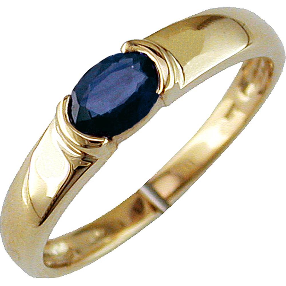 Royal 14K Yellow Gold Oval Sapphire Ring - Timeless Elegance