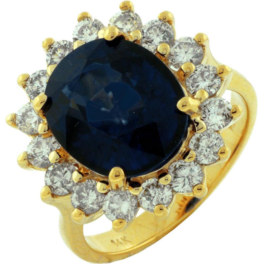 Royal 14K Yellow Gold Oval Sapphire Ring with Diamond Halo - 9.05 Carats Total Gem Weight