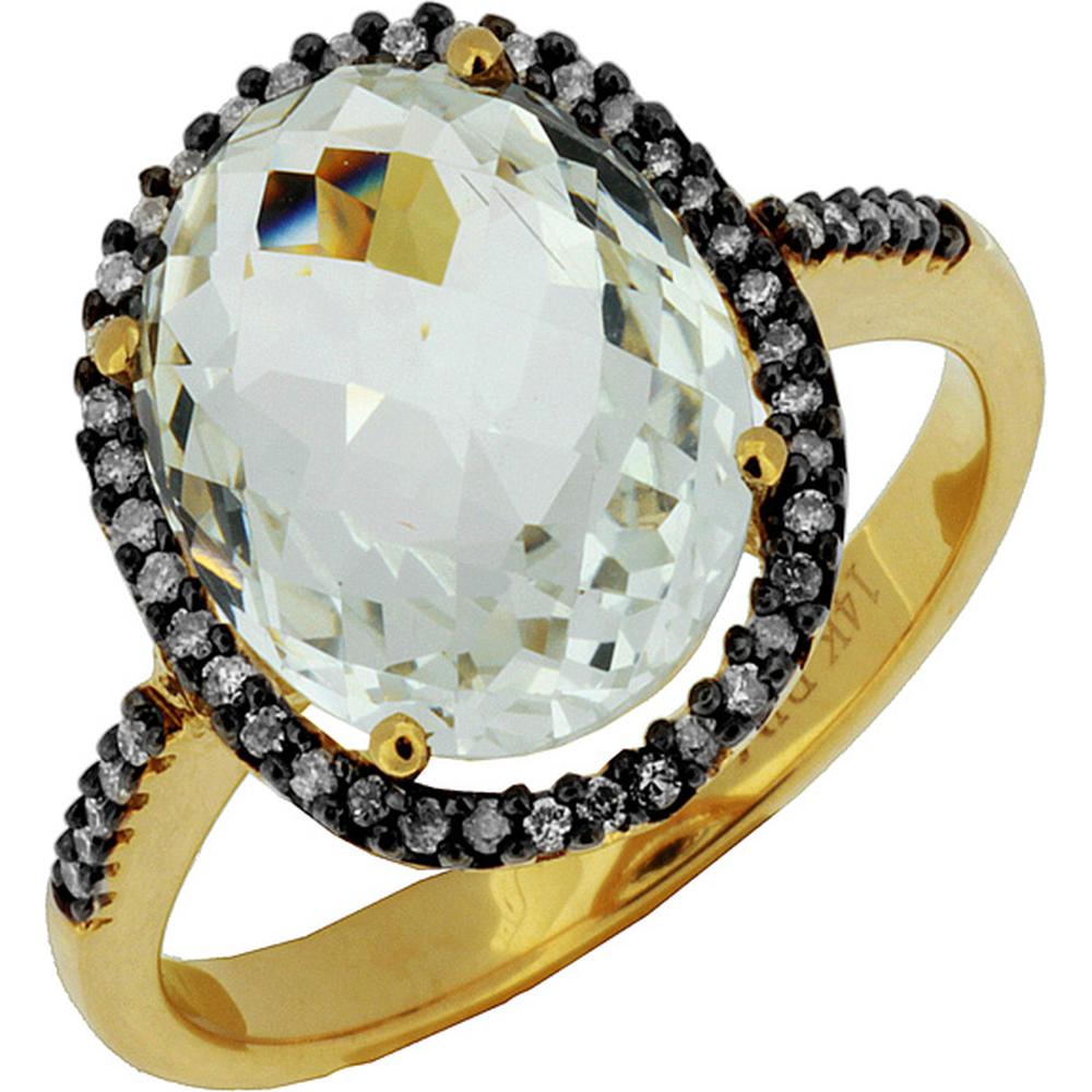 Royal 14K Yellow Gold Oval White Topaz & Diamond Halo Ring - 6.30 Carat Total Gem Weight