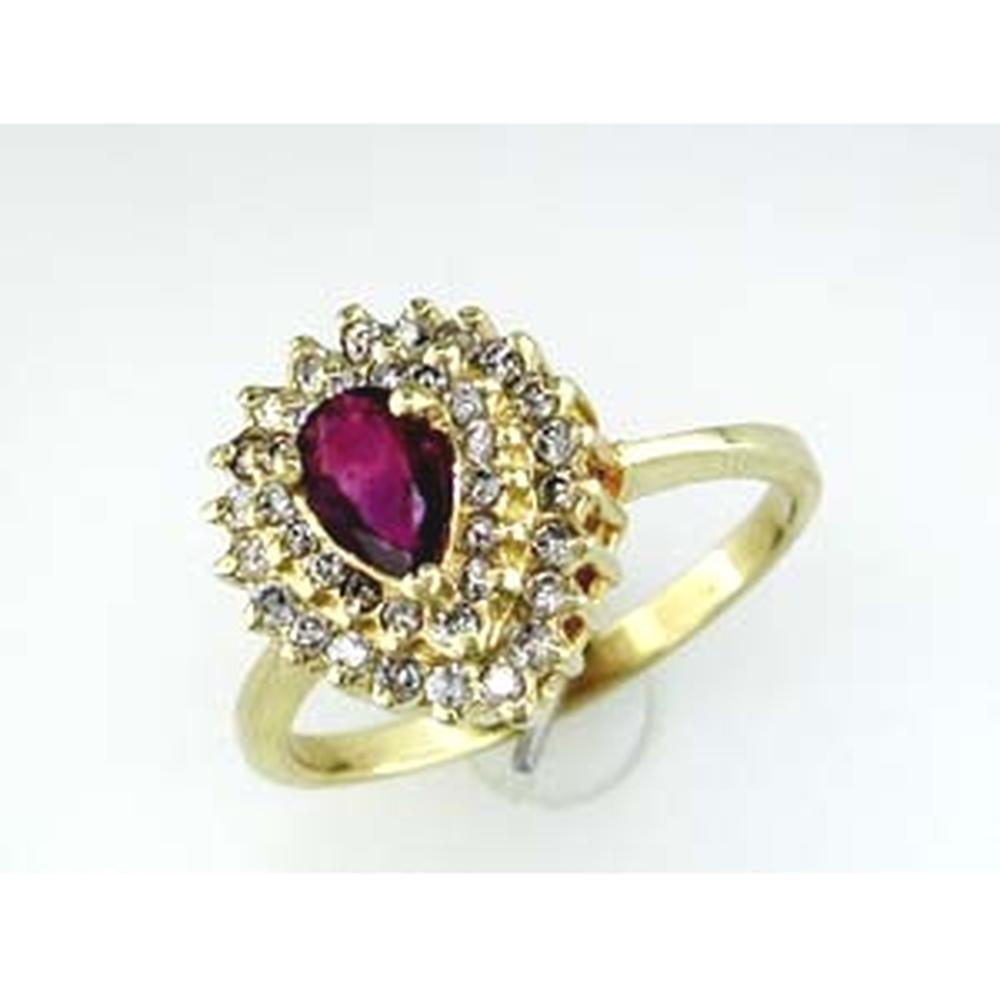 Royal 14K Yellow Gold Pear Ruby & Diamond Halo Ring - 0.45 Carat Ruby, 0.40 Carat Diamond Total Weight