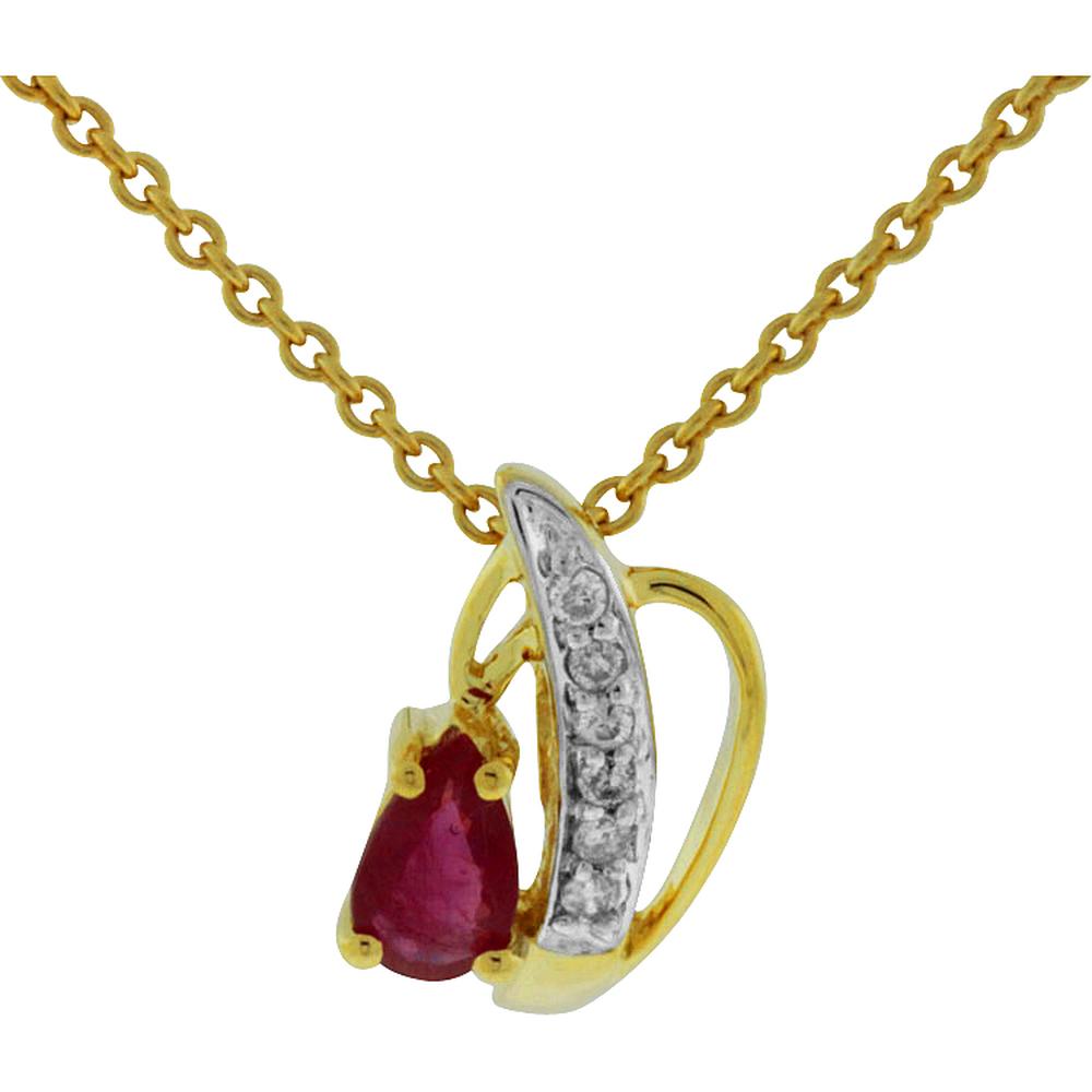 Royal 14K Yellow Gold Pear Ruby & Diamond Pendant - 0.30 Carat Ruby, 0.05 Carat Diamond Total