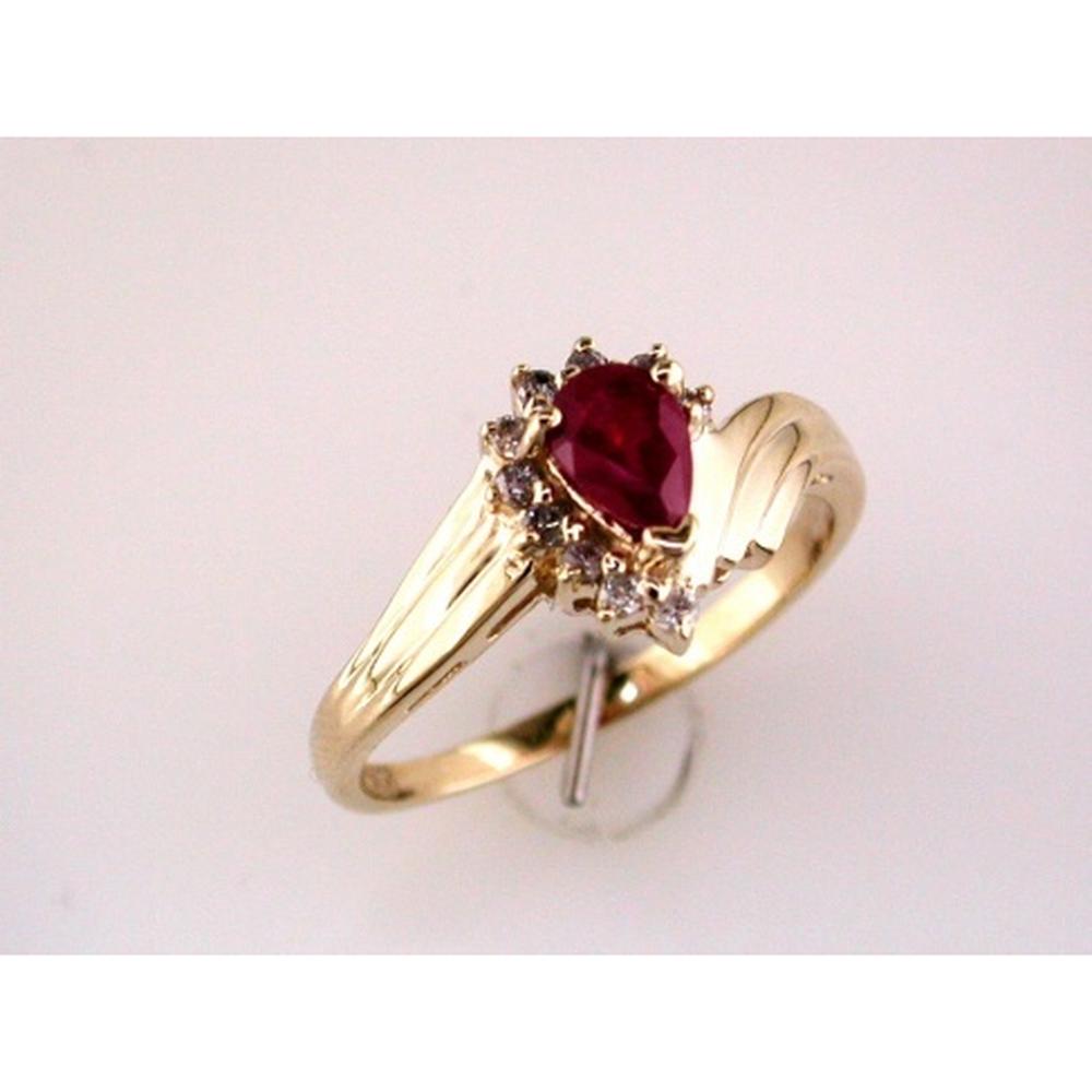 Royal 14K Yellow Gold Pear Ruby & Diamond Ring - 0.11 Carat Ruby, Round Diamonds