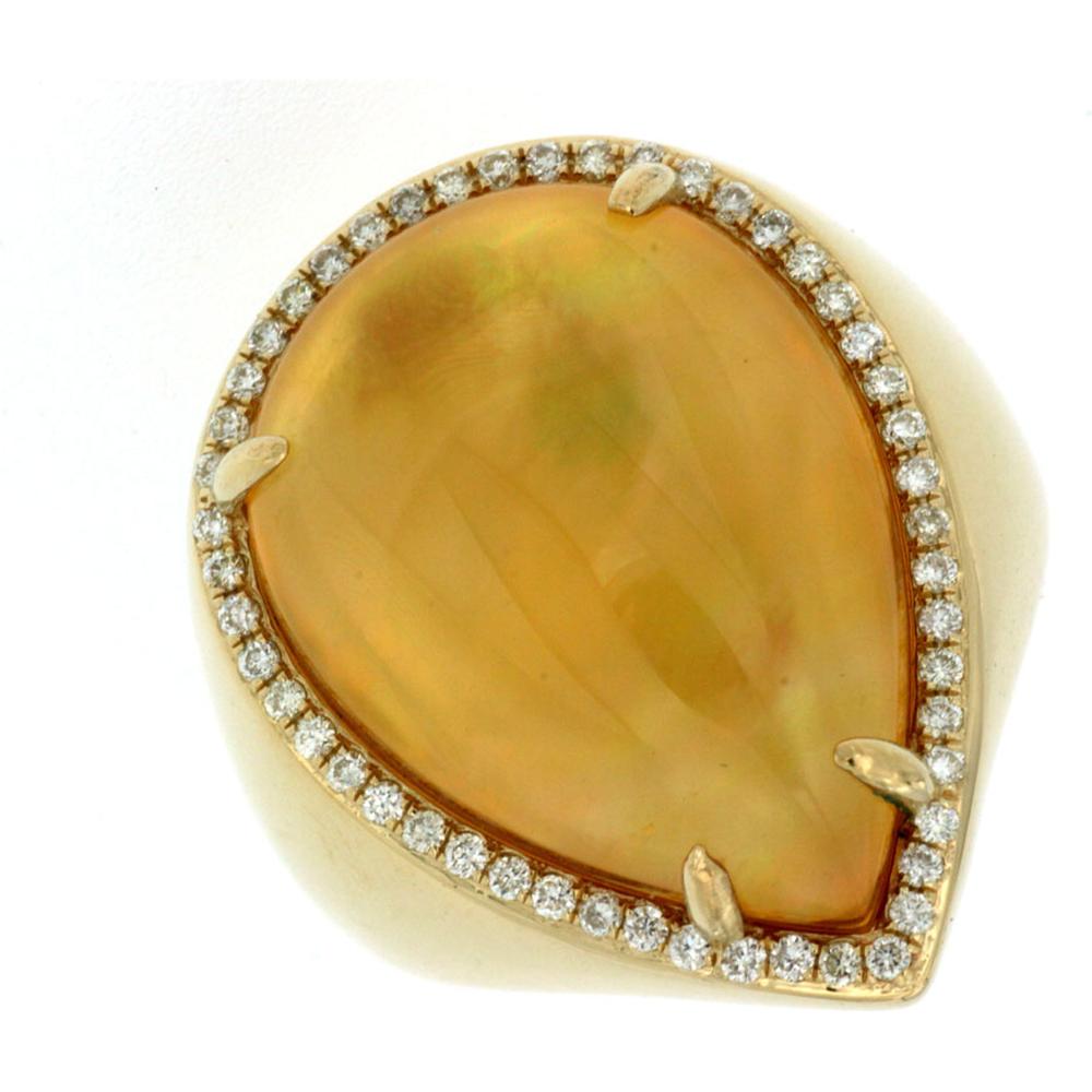 Royal 14K Yellow Gold Pear Shaped Citrine and Diamond Ring - 14.20 Carat Citrine, 0.32 Carat Diamonds